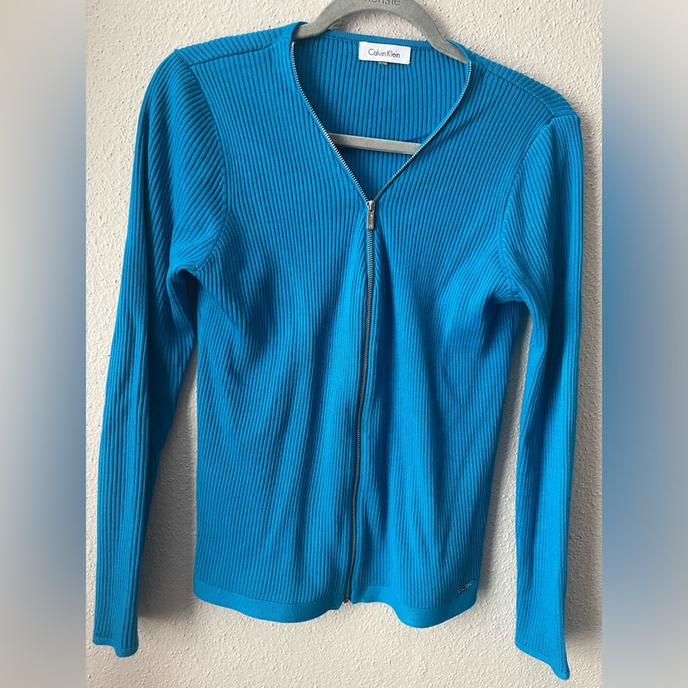 Calvin Klein Vibrant Blue Ribbed Zip-Up Sweater